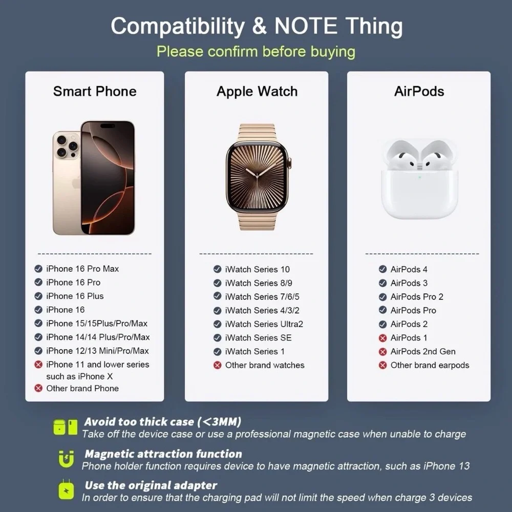 RTOPS 3-in-1 portable magnetic wireless charger in black